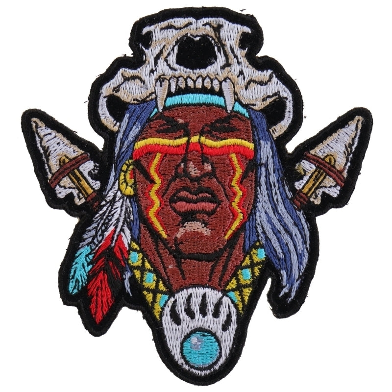 P4614 Indian Skull Head Dress Small Patch Patches Virginia City Motorcycle Company Apparel 