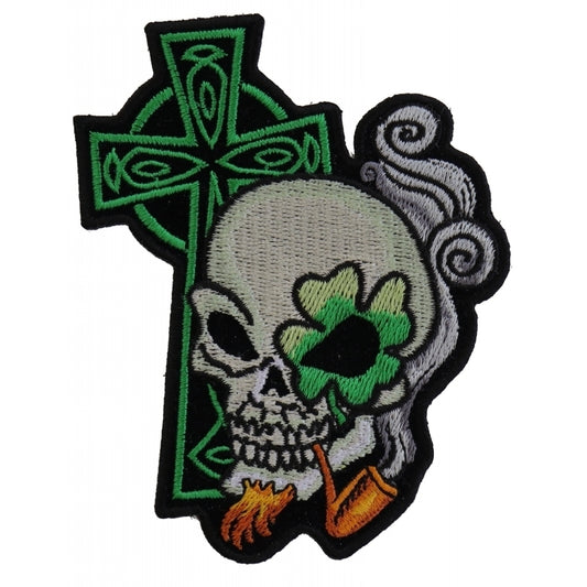 P5131 Irish Skull Cross Smoking Pipe Small Patch Patches Virginia City Motorcycle Company Apparel 