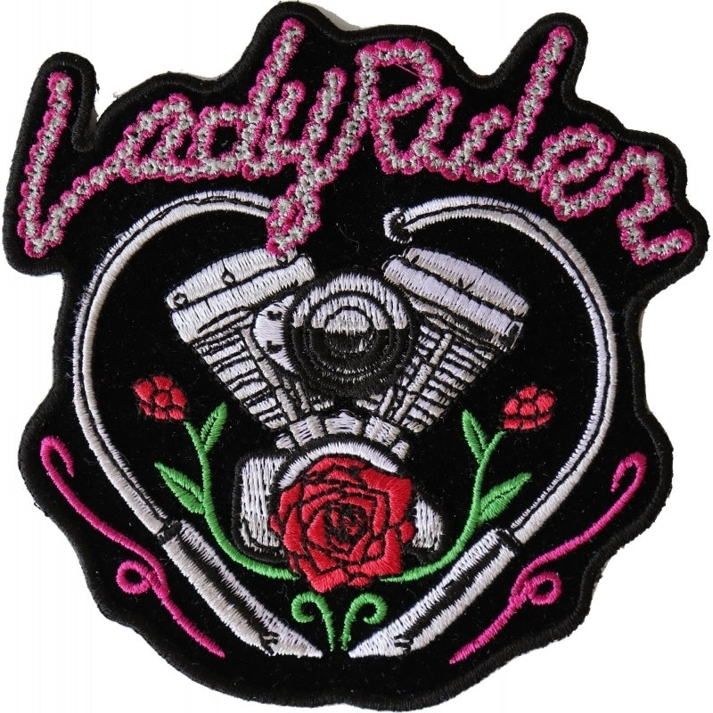 P6027 Lady Rider Chain Engine Rose Patch Patches Virginia City Motorcycle Company Apparel 