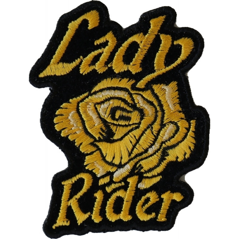 P6656 Lady Rider Yellow Rose Iron on Patch for Lady Bikers Patches Virginia City Motorcycle Company Apparel 