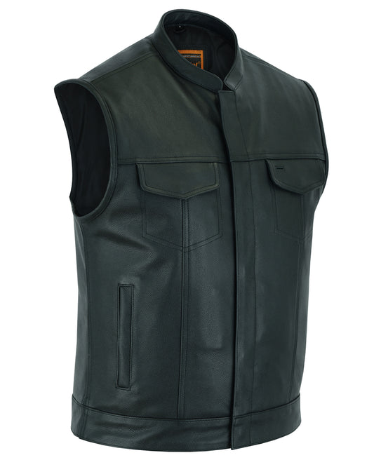 DS189A Concealed Snap Closure, Milled Cowhide, Scoop Collar & Hidden Men's Vests Virginia City Motorcycle Company Apparel 