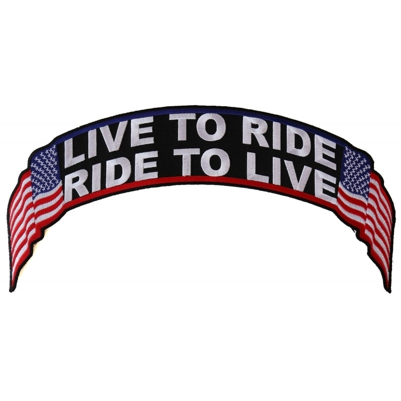 PL4719 Live To Ride Ride To Live US Flag Biker Back Patch Patches Virginia City Motorcycle Company Apparel 