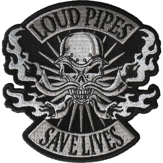 P6722 Loud Pipes Save Lives Skull Patch Patches Virginia City Motorcycle Company Apparel 