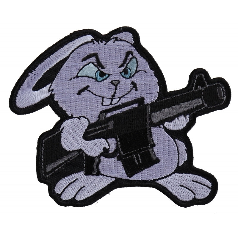 P5883 Machine Gun Bunny Rabbit Novelty Iron on Patch Patches Virginia City Motorcycle Company Apparel 