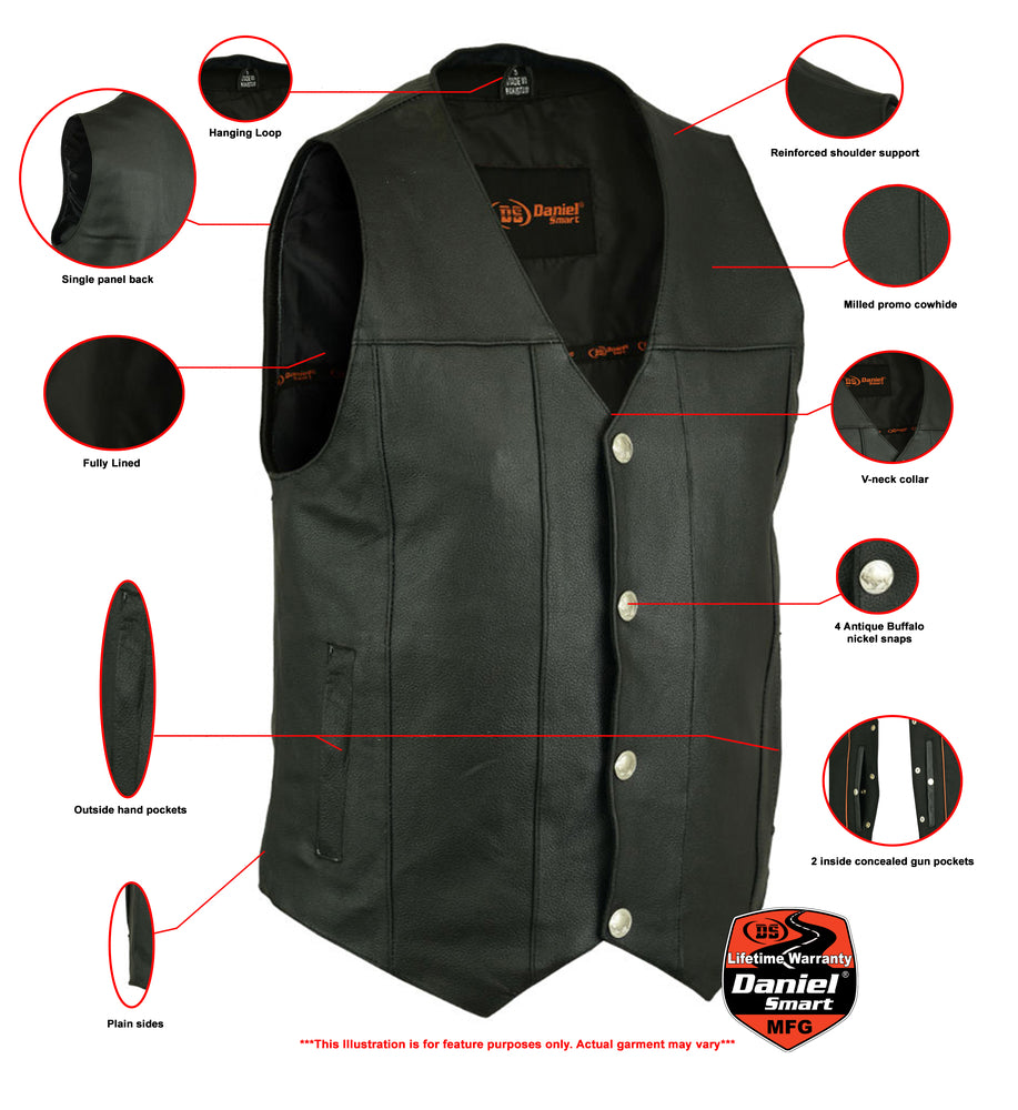 DS141 Men's Single Back Panel Concealed Carry Vest (Buffalo Nickel Sn Men's Vests Virginia City Motorcycle Company Apparel 