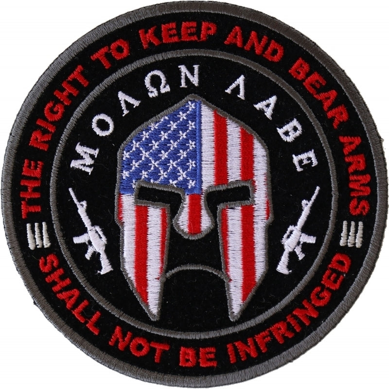 P4916 Molon Labe Spartan Helmet, The Right to Keep and Bear Arms Shal Patches Virginia City Motorcycle Company Apparel 