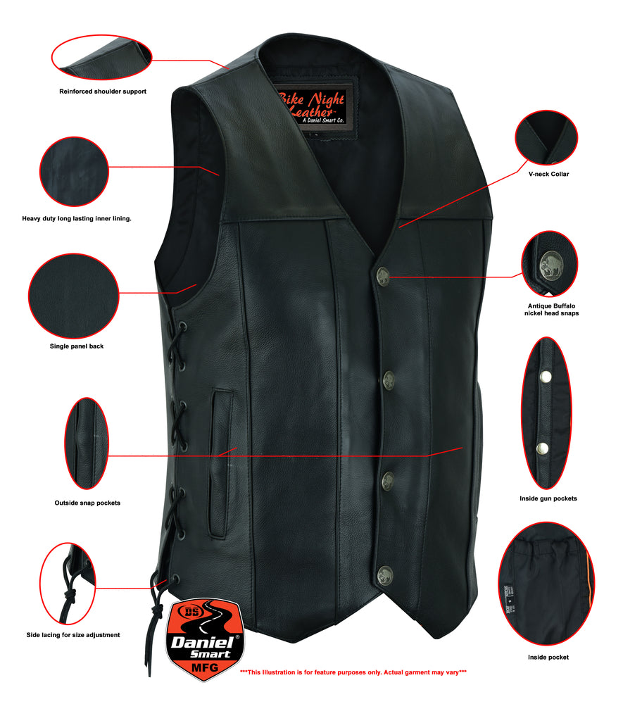 DS142 Men's Single Back Panel Concealed Carry Vest (Buffalo Nickel He Men's Vests Virginia City Motorcycle Company Apparel 