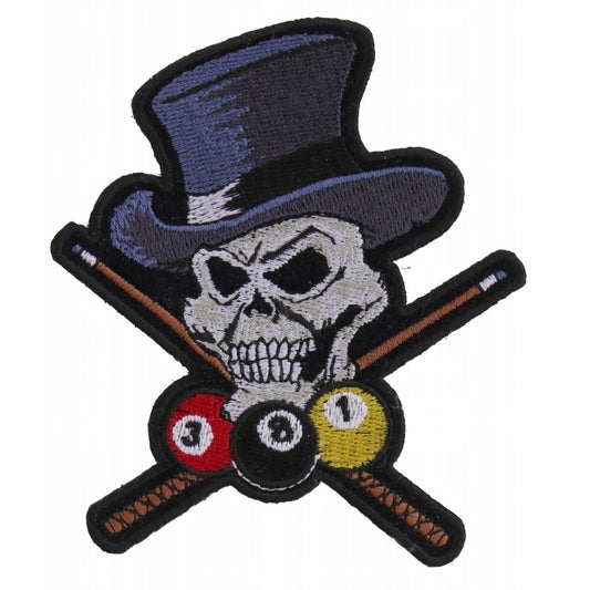 P6032 Pool Shark Skull Small Patch Patches Virginia City Motorcycle Company Apparel 