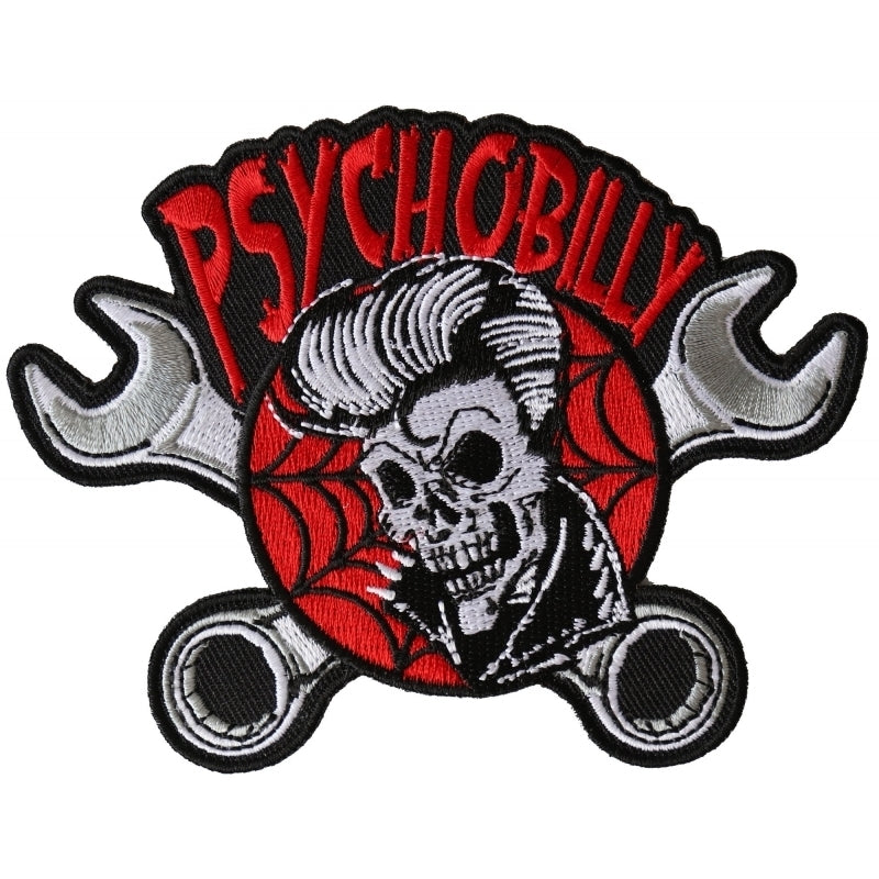 P6369 Psychobilly Skull and Wrenches Patch Patches Virginia City Motorcycle Company Apparel 