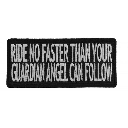 P1078 Ride No Faster Than Your Guardian Angel Can Follow Funny Biker Patches Virginia City Motorcycle Company Apparel 