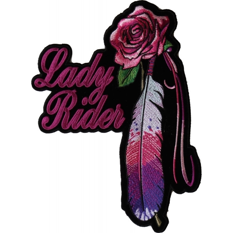 PL3946 Rose Feather Lady Rider Embroidered Iron on Biker Patch Patches Virginia City Motorcycle Company Apparel 