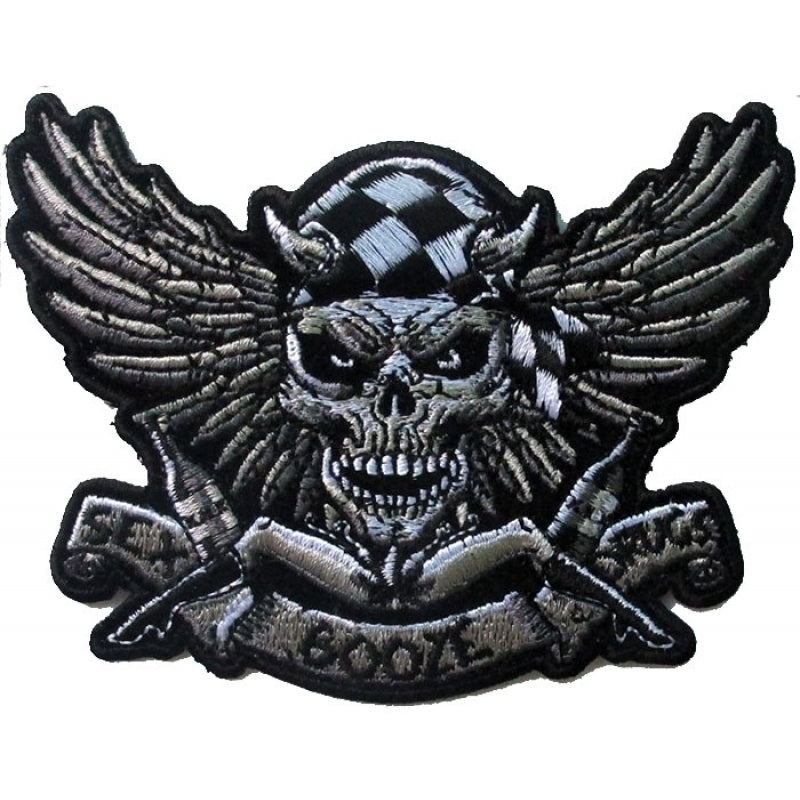 P6706 Sex Booze Drugs Checkered Skull and Wings Patch Patches Virginia City Motorcycle Company Apparel 