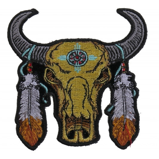 P3792 Small Buffalo Head Feathers Patch Patches Virginia City Motorcycle Company Apparel 