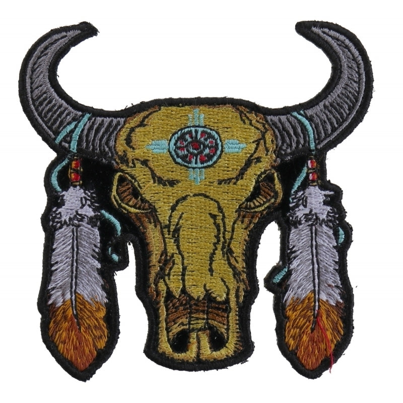 P3792 Small Buffalo Head Feathers Patch Patches Virginia City Motorcycle Company Apparel 