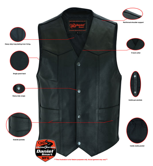 DS110 Traditional Single Back Panel Concealed Carry Vest Men's Vests Virginia City Motorcycle Company Apparel 