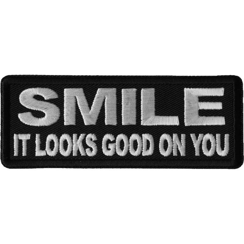 P6694 Smile It Looks Good on You Iron on Morale Patch Patches Virginia City Motorcycle Company Apparel 