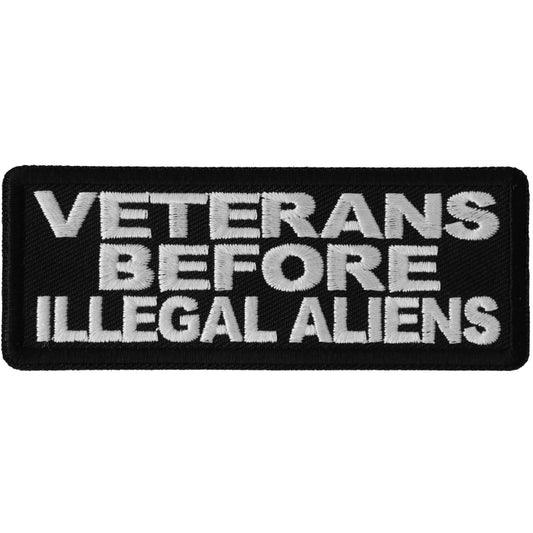 P6692 Veterans Before Illegal Aliens Patriotic Iron on Patch Patches Virginia City Motorcycle Company Apparel 