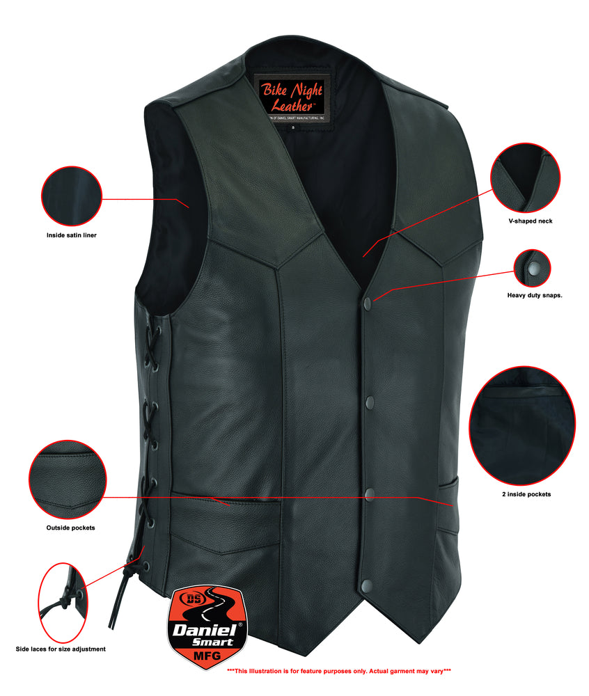 DS106 Men's Side Lace Economy Vest Men's Vests Virginia City Motorcycle Company Apparel 