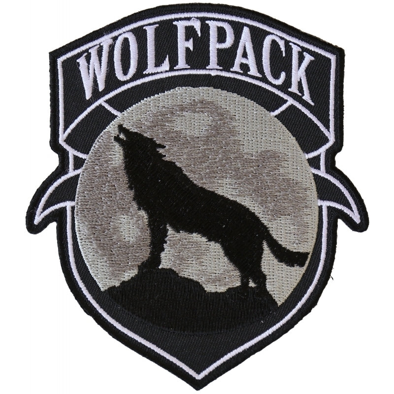 P6139 Wolfpack Patch Wolf Howling Moon Silhouette Patches Virginia City Motorcycle Company Apparel 
