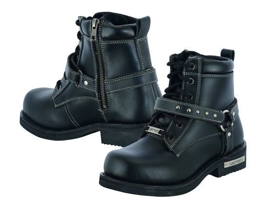 DS9766 Women's Boots with Side Zipper and Single Strap Women's Motorcycle Boots Virginia City Motorcycle Company Apparel 