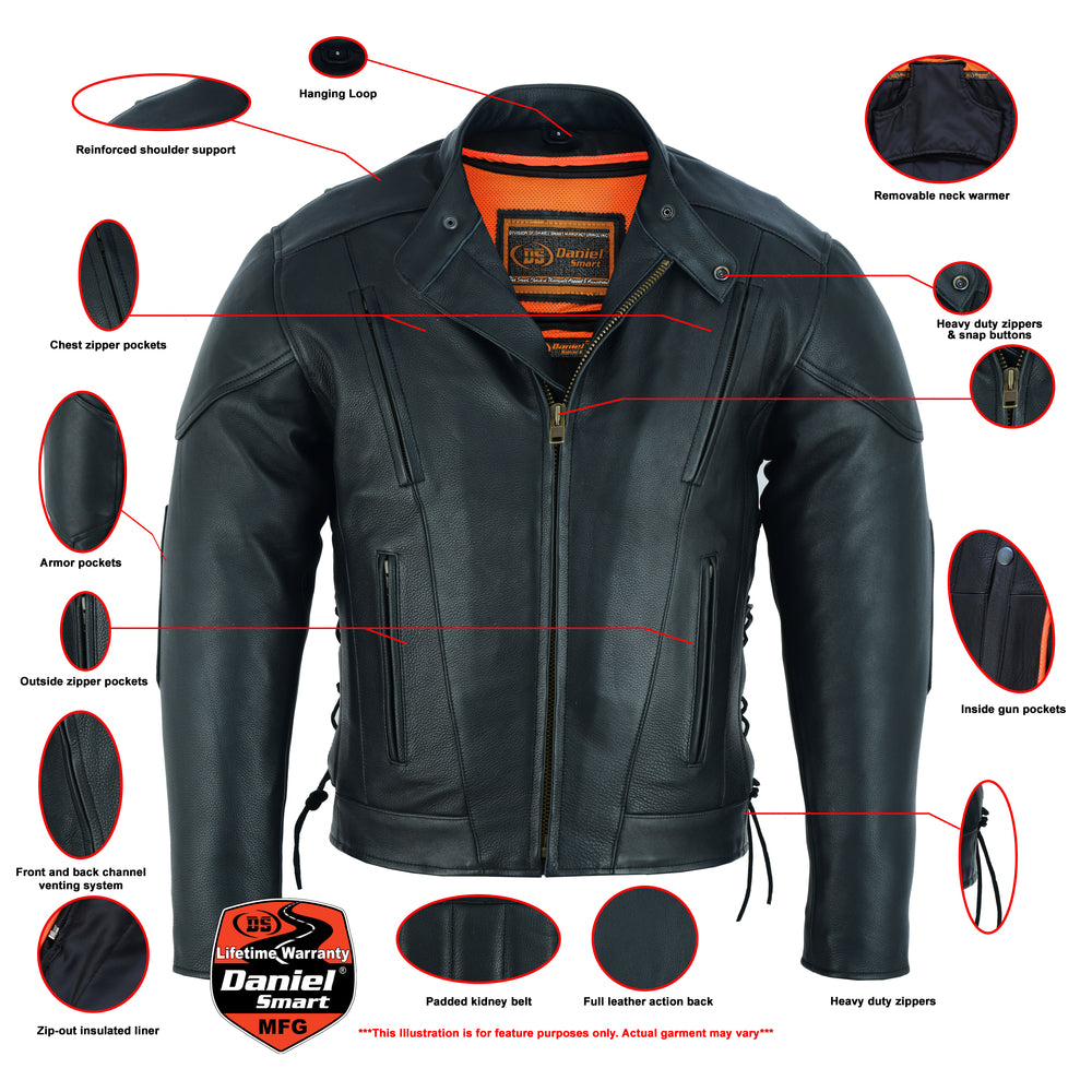 DS777 Men's Vented M/C Jacket Side Laces Men's Leather Motorcycle Jackets Virginia City Motorcycle Company Apparel 