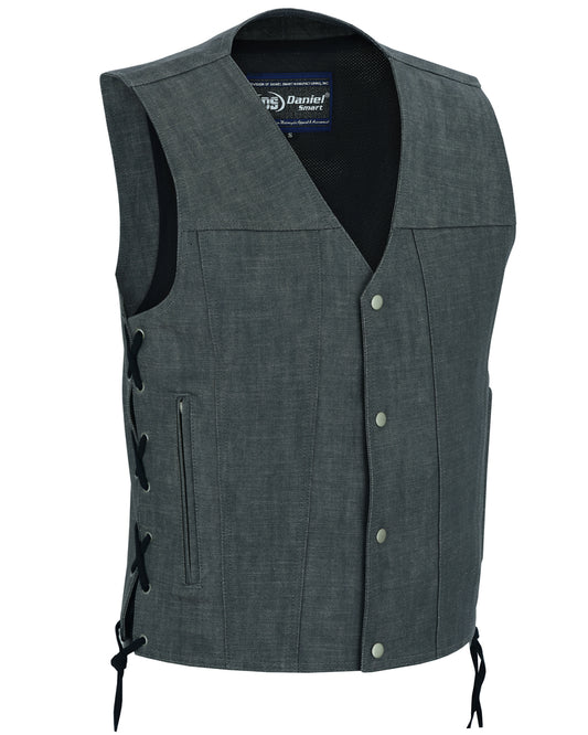 DM918 Men's Rough Rub-Off Raw Finish Broken Gray Denim Vest Men's Vests Virginia City Motorcycle Company Apparel 