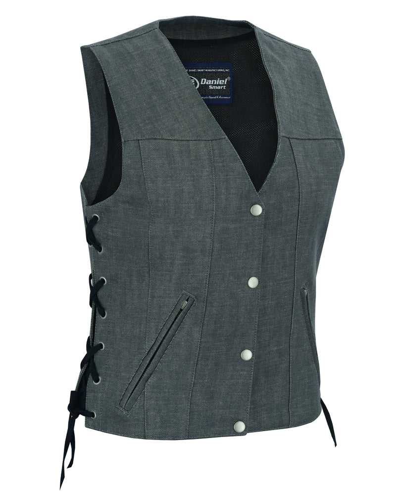 DM919 Women's Rough Rub-Off Raw Finish Broken Gray Denim Vest Women's Vests Virginia City Motorcycle Company Apparel 