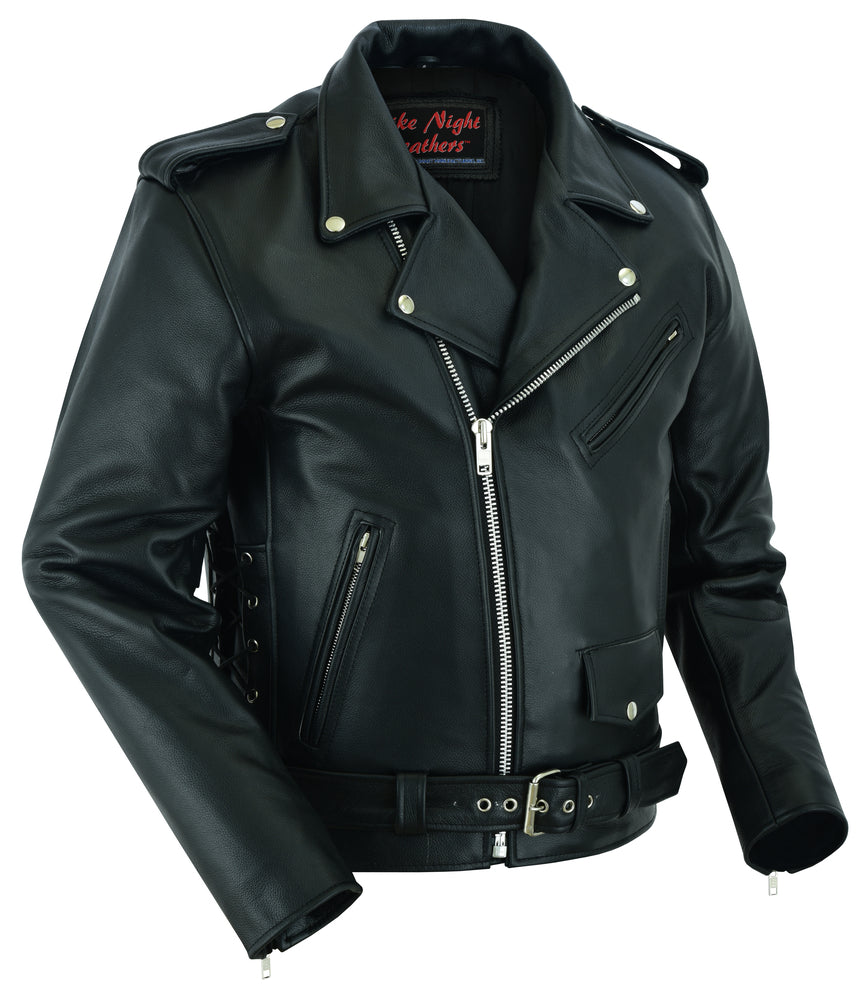 DS711 Economy Motorcycle Classic Biker Leather Jacket - Side Laces Men's Leather Motorcycle Jackets Virginia City Motorcycle Company Apparel 