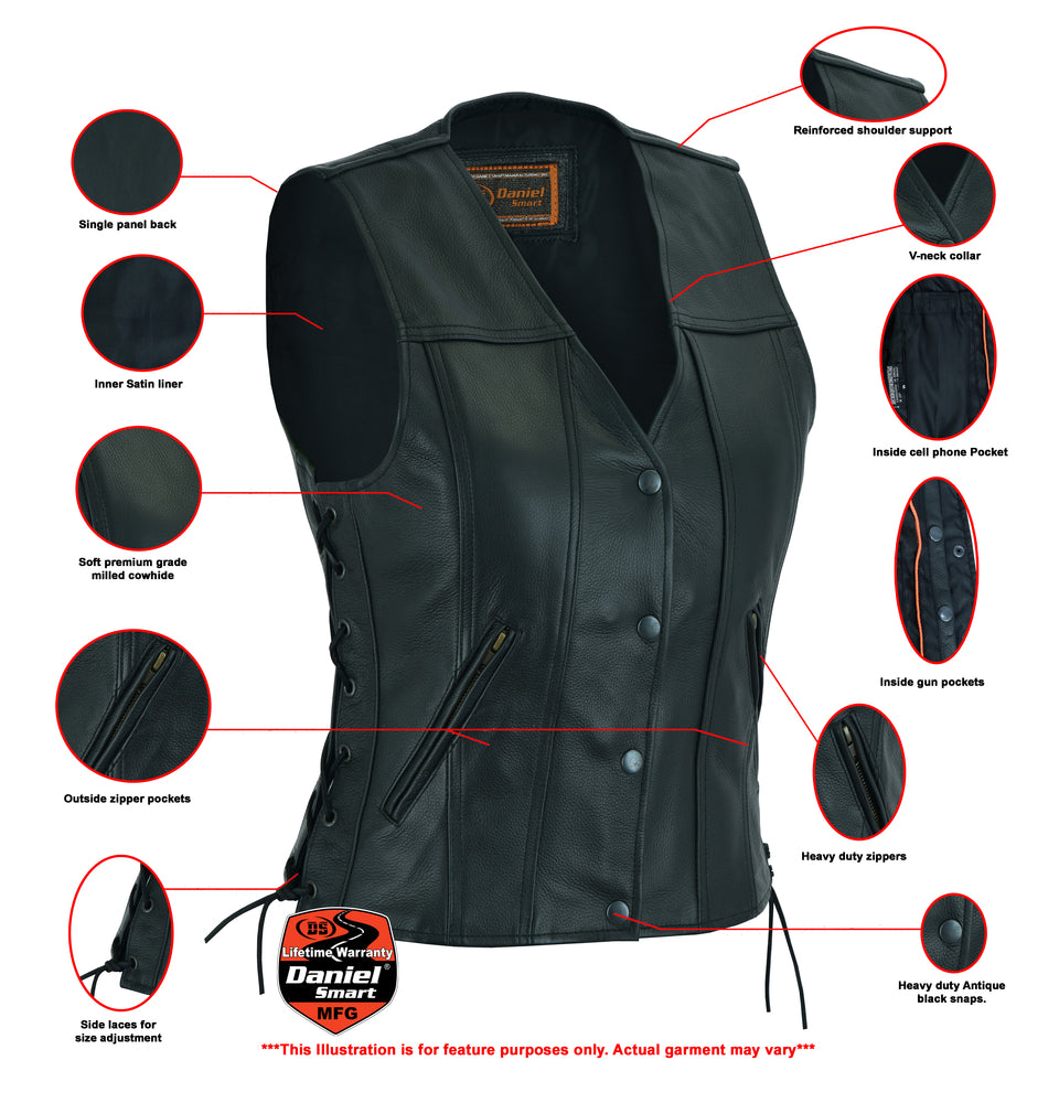 DS205 Women's Single Back Panel Concealed Carry Vest Women's Vests Virginia City Motorcycle Company Apparel 