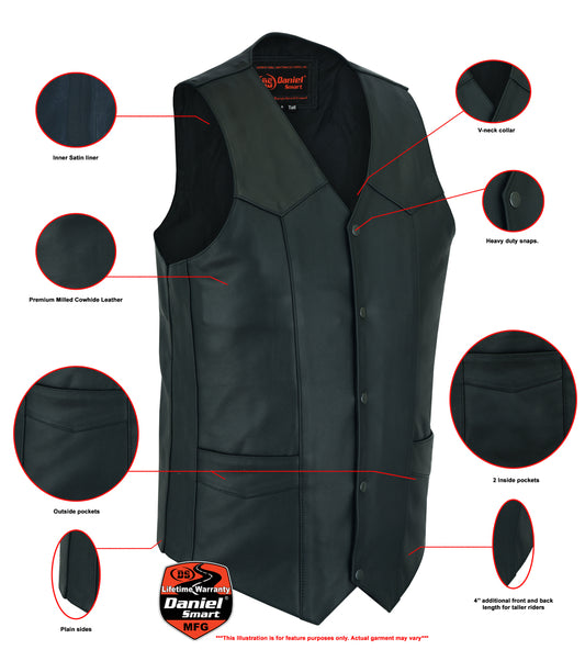 DS162TALL Men's Tall Classic Biker Leather Vest Men's Vests Virginia City Motorcycle Company Apparel 