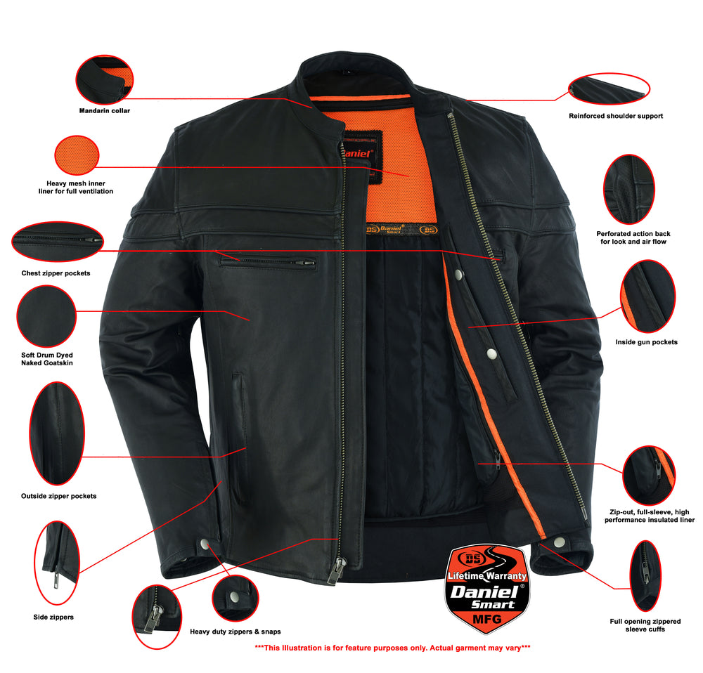 DS768 Men's Sporty Lightweight Leather Cross Over Jacket Men's Leather Motorcycle Jackets Virginia City Motorcycle Company Apparel 