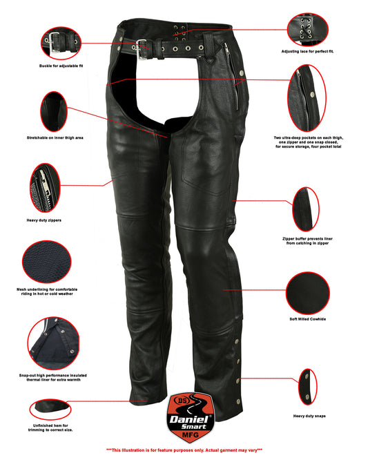 DS476 Unisex Double Deep Pocket Thermal Lined Chaps Unisex Chaps & Pants Virginia City Motorcycle Company Apparel 