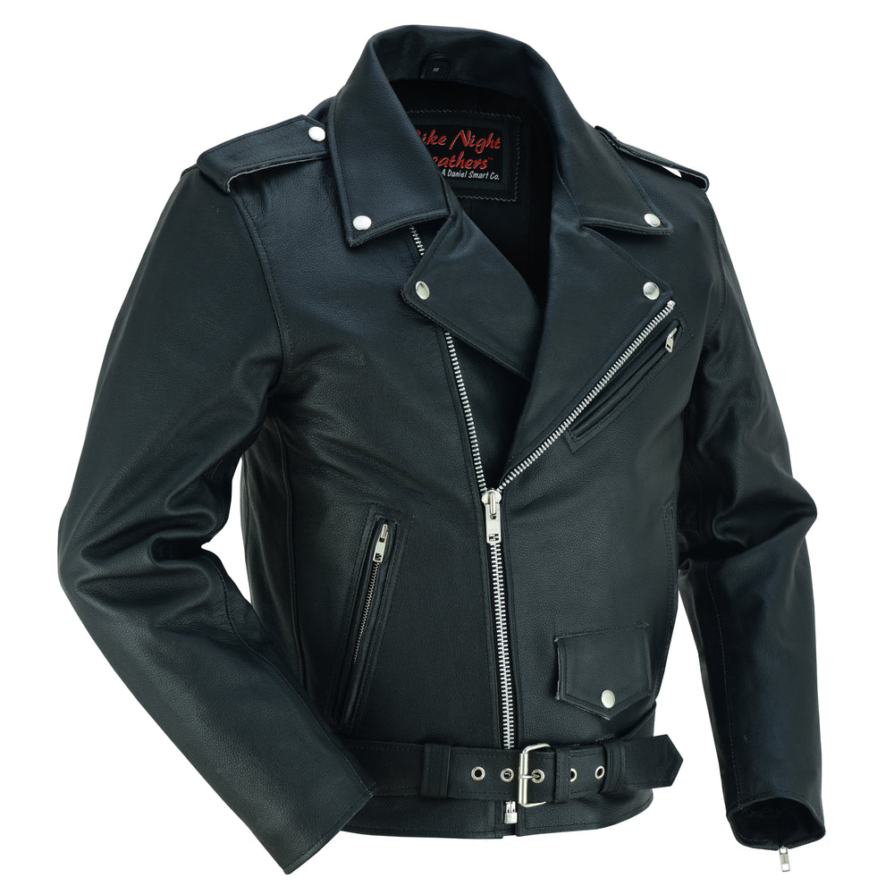 DS710 Economy Motorcycle Classic Biker Leather Jacket - Plain Sides Men's Leather Motorcycle Jackets Virginia City Motorcycle Company Apparel 