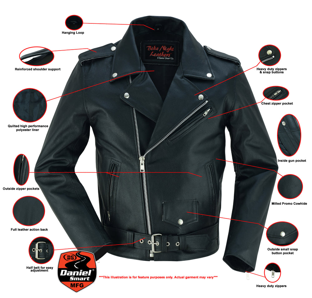 DS710 Economy Motorcycle Classic Biker Leather Jacket - Plain Sides Men's Leather Motorcycle Jackets Virginia City Motorcycle Company Apparel 