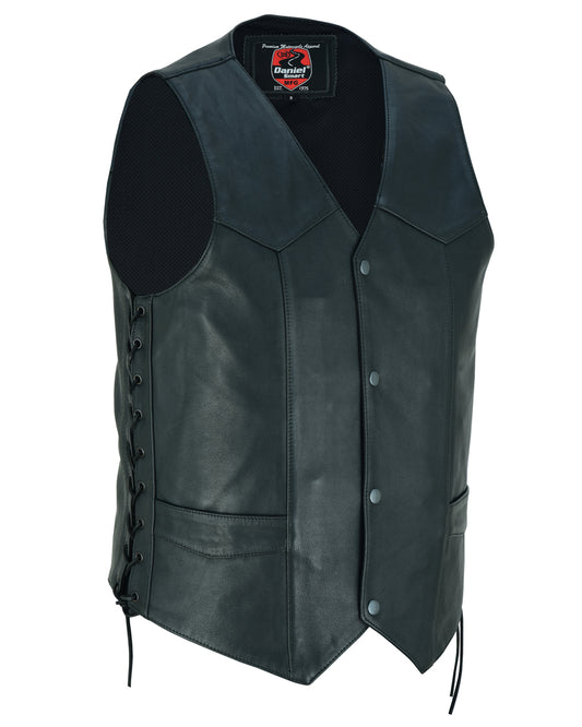 DS122 Gold Traditional Western Cut Men's Leather Vest Virginia City Motorcycle Company Apparel