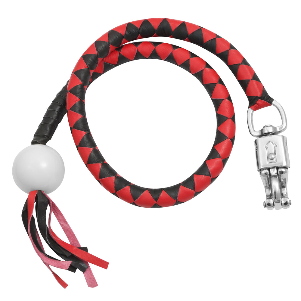 GBW211B Leather Biker Whip-Red/Black W / White Pool Ball New Arrivals Virginia City Motorcycle Company Apparel 