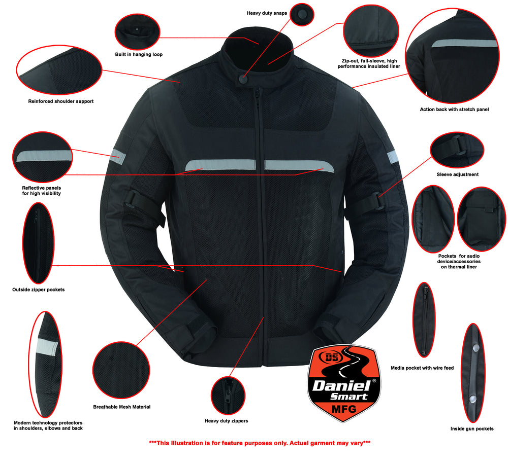 DS764 Men's Racer Mesh Jacket - Black Mens Textile Motorcycle Jackets Virginia City Motorcycle Company Apparel 