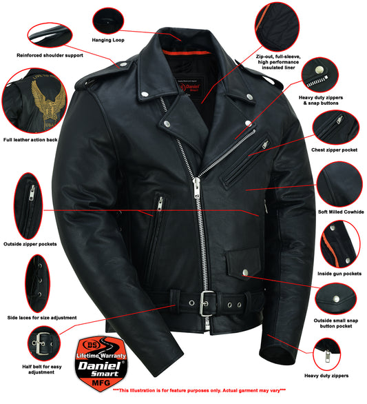 DS759 Men's Eagle Embossed Live To Ride - Ride To Live Classic Black Men's Leather Motorcycle Jackets Virginia City Motorcycle Company Apparel 