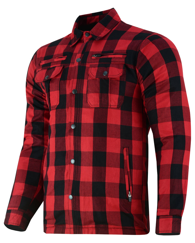 DS4671 Armored Buffalo Plaid Flannel Shirt - Red Mens Textile Motorcycle Jackets Virginia City Motorcycle Company Apparel 