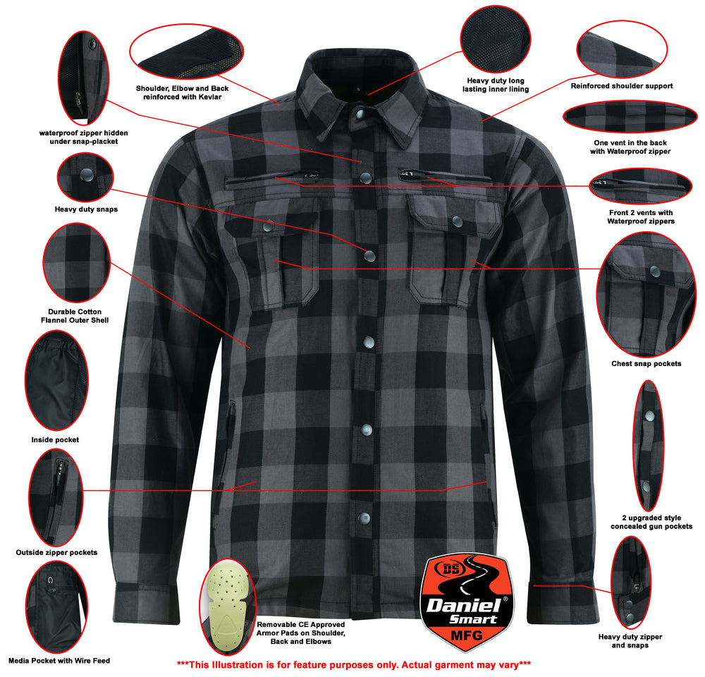 DS4670 Armored Flannel Shirt - Gray Men's Jacket Virginia City Motorcycle Company Apparel 