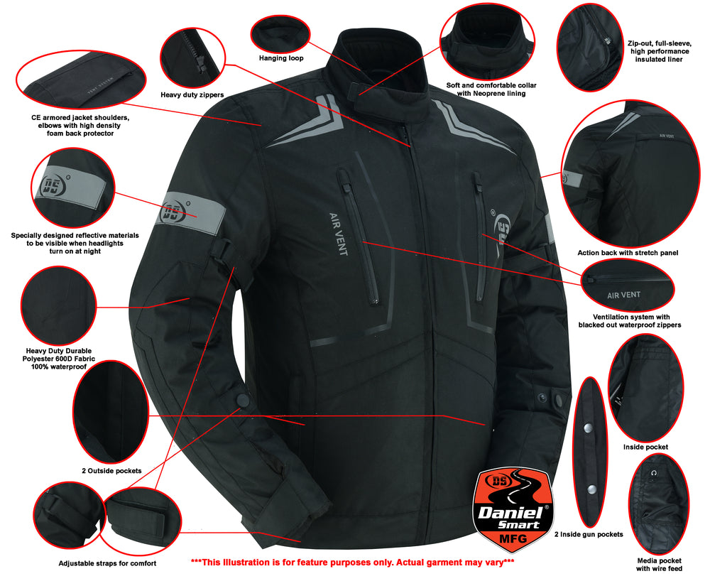 DS4610 Flight Wings - Black Textile Fabric Motorcycle Jacket for Men Men's Jacket Virginia City Motorcycle Company Apparel 