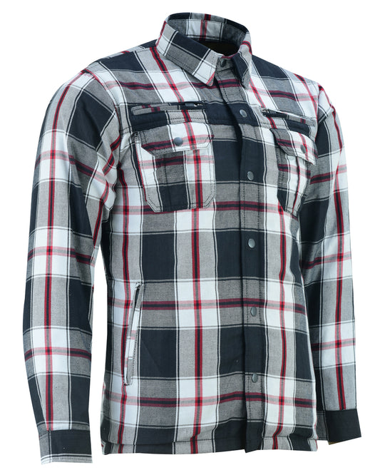 DS4672 Armored Flannel Shirt - Black, White & Red Men's Jacket Virginia City Motorcycle Company Apparel 