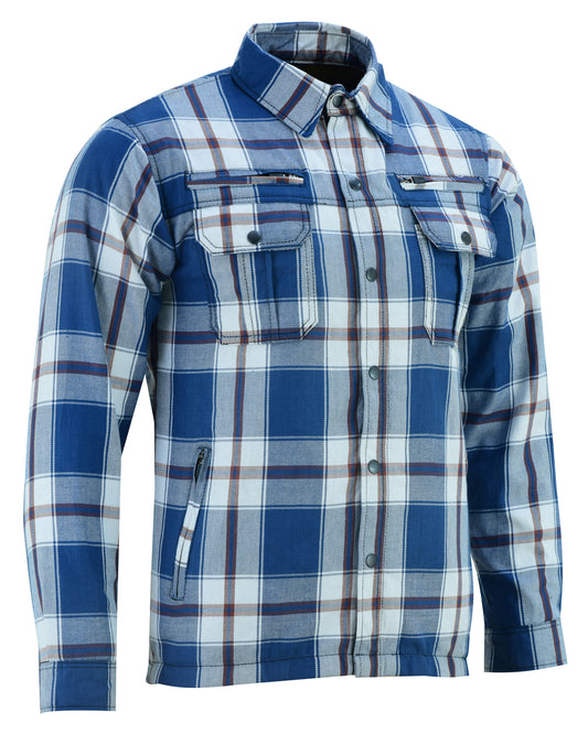 DS4673 Armored Flannel Shirt - Blue, White & Maroon Men's Jacket Virginia City Motorcycle Company Apparel 