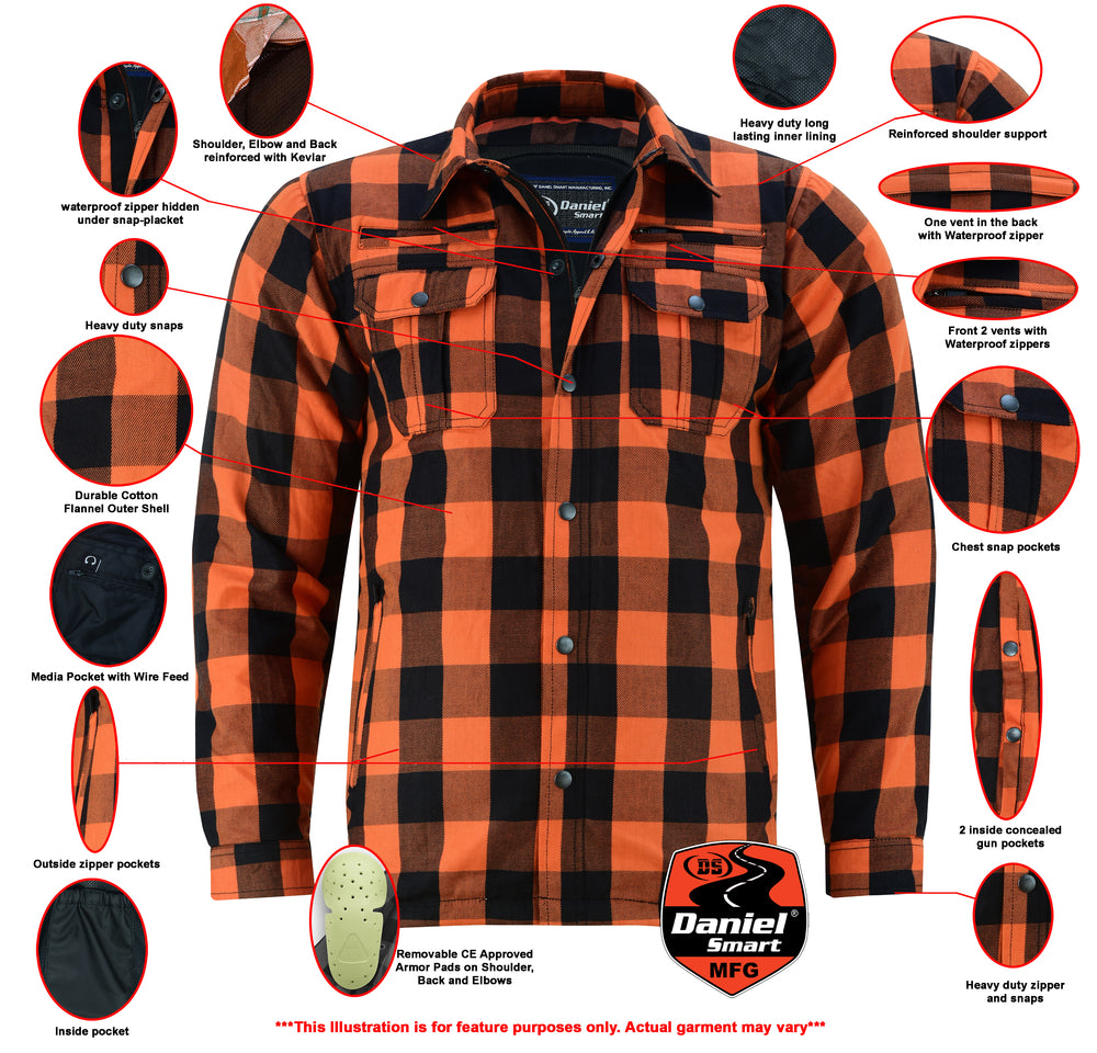 DS4675 Armored Flannel Shirt - Orange New Arrivals Virginia City Motorcycle Company Apparel in Nevada USA