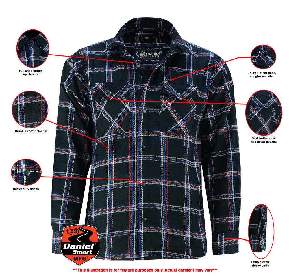 DS4680 Flannel Shirt - Black, Red and Blue Flannels Virginia City Motorcycle Company Apparel in Nevada USA