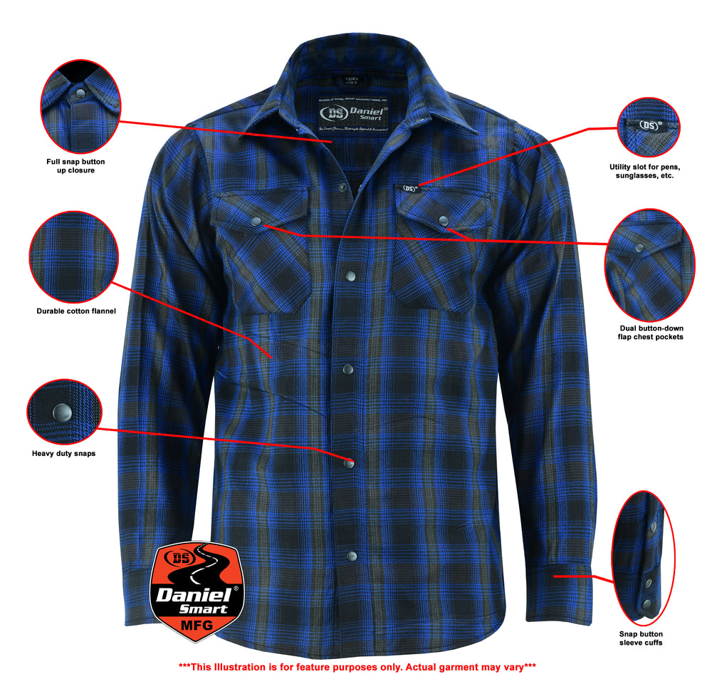 DS4681 Men's Flannel Shirt -Blue and Black Flannels Virginia City Motorcycle Company Apparel in Nevada USA