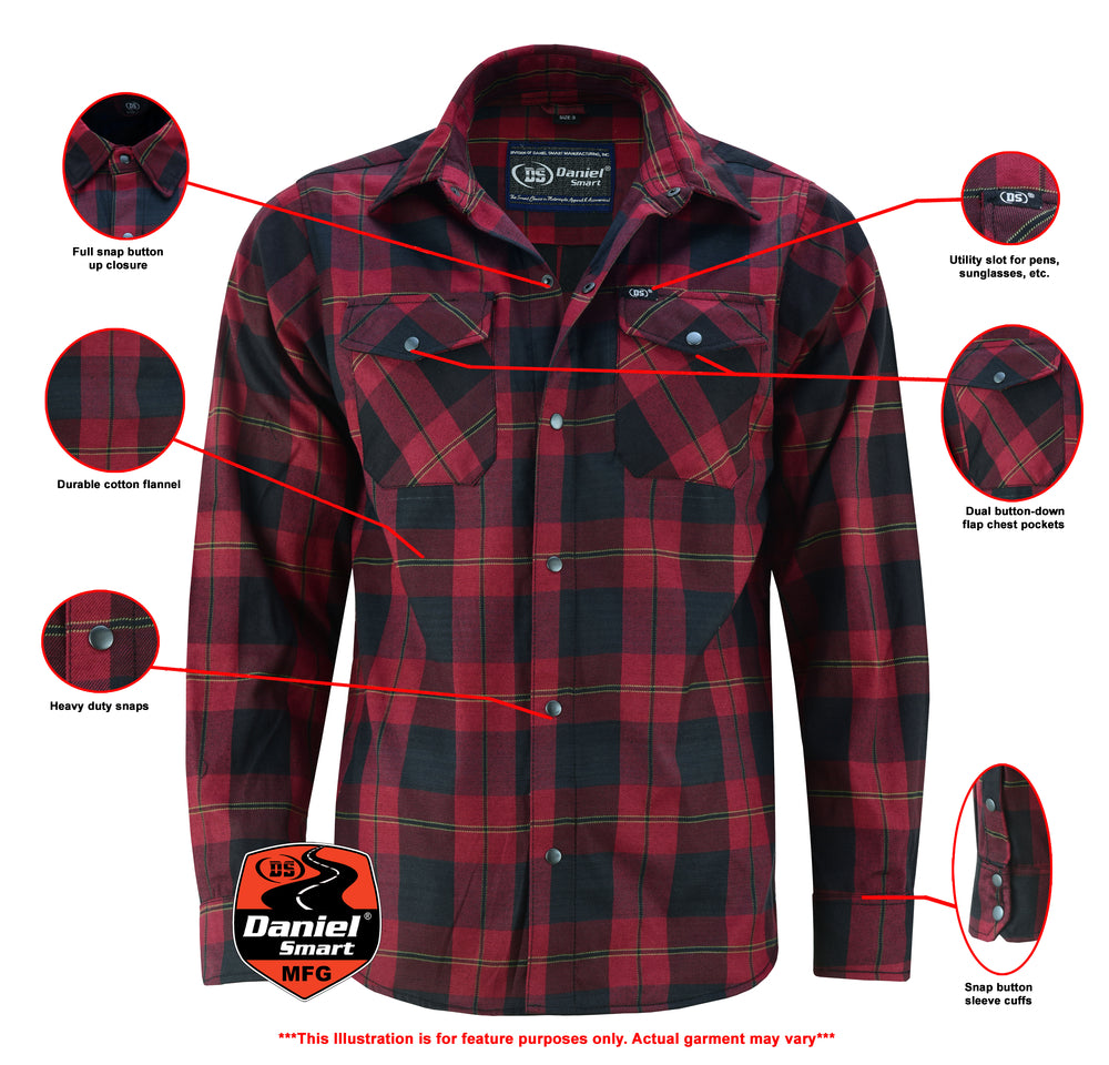 DS4682 Flannel Shirt - Red and Black Flannels Virginia City Motorcycle Company Apparel in Nevada USA