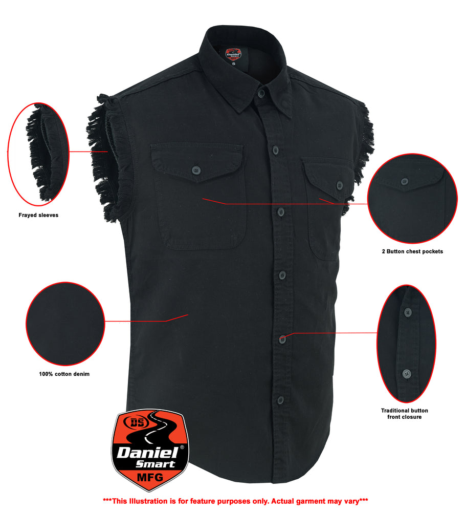 DM6001 Men's Black Lightweight Sleeveless Denim Shirt New Arrivals Virginia City Motorcycle Company Apparel in Nevada USA