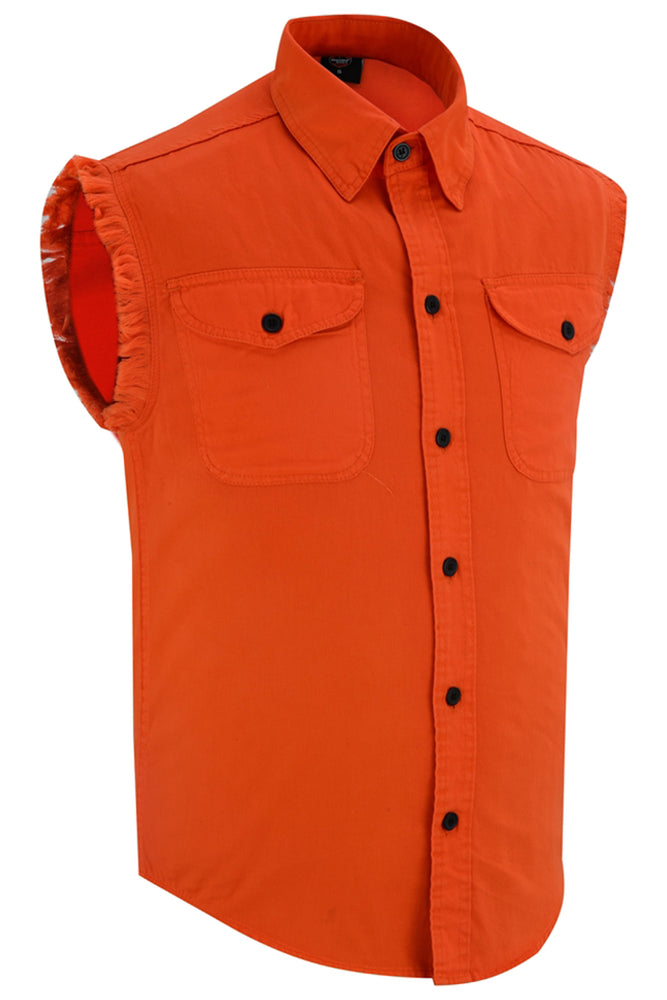 DM6003 Men's Orange Lightweight Sleeveless Denim Shirt New Arrivals Virginia City Motorcycle Company Apparel in Nevada USA