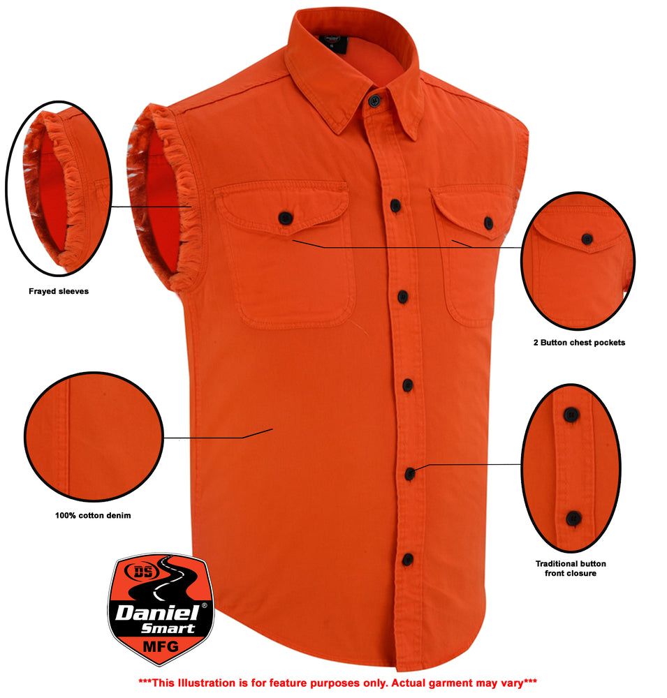 DM6003 Men's Orange Lightweight Sleeveless Denim Shirt New Arrivals Virginia City Motorcycle Company Apparel in Nevada USA